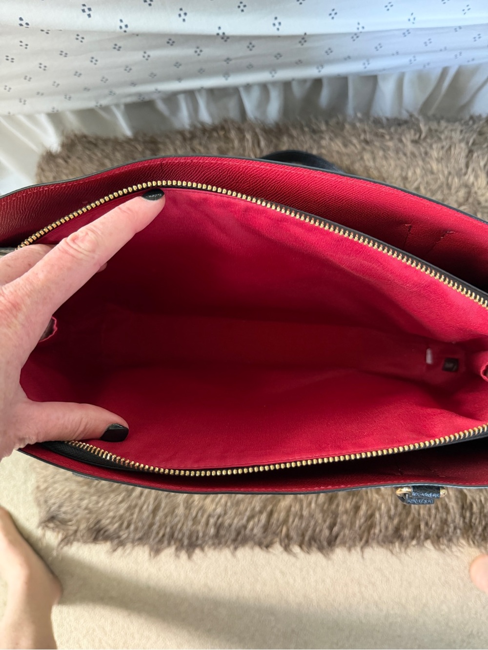 Coach Black Leather Tote with Red Accent - Picture 5 of 6